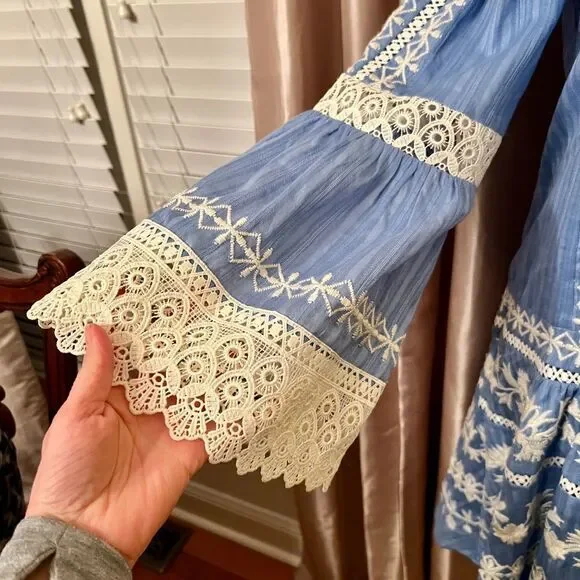 $498 EUC Tory Burch Gabriella Blue White Embroidered Dress Size 2 Perfect -  greenwatershopping.com